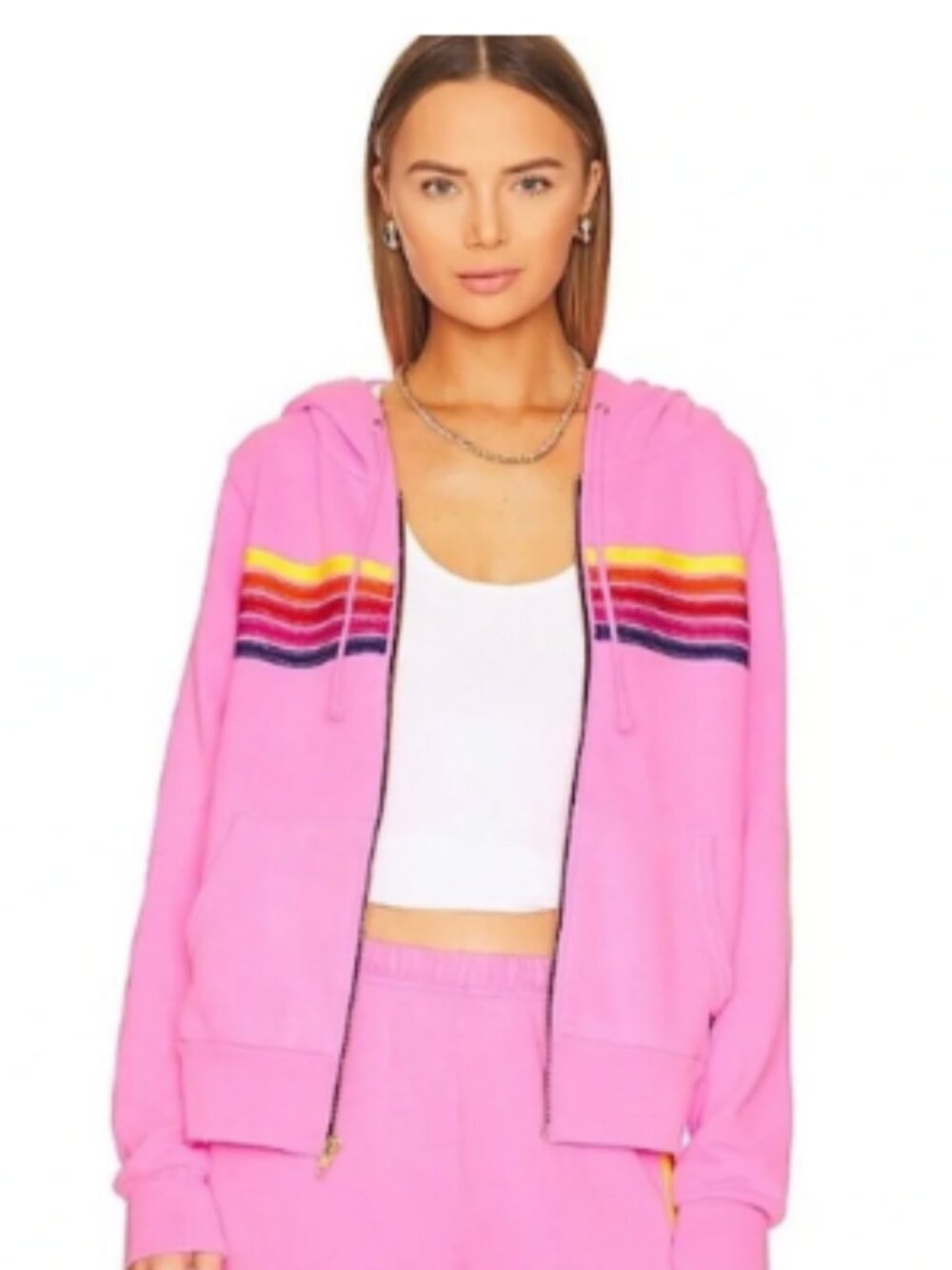 Aviator Nation 5 Stripe Pink Neon Zip Hoodie Sweater Sz XXL